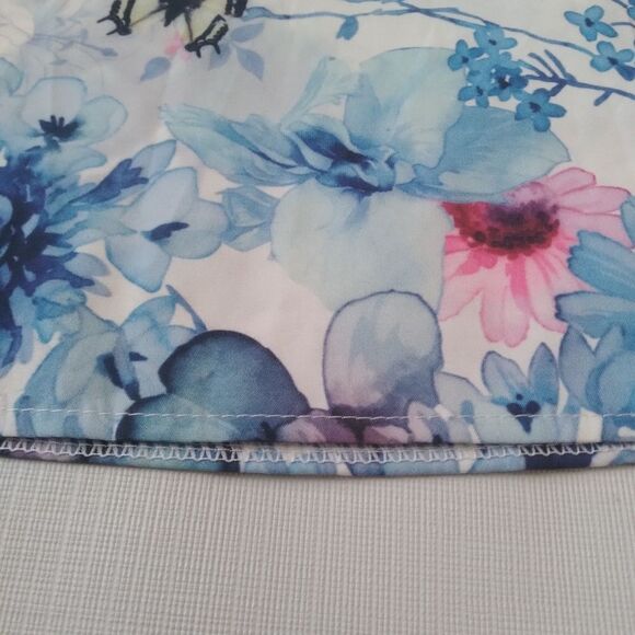 Women's Light Blue Flowers & Butterflies Print Trapezoid Mini Dress Size Medium - Picture 7 of 12